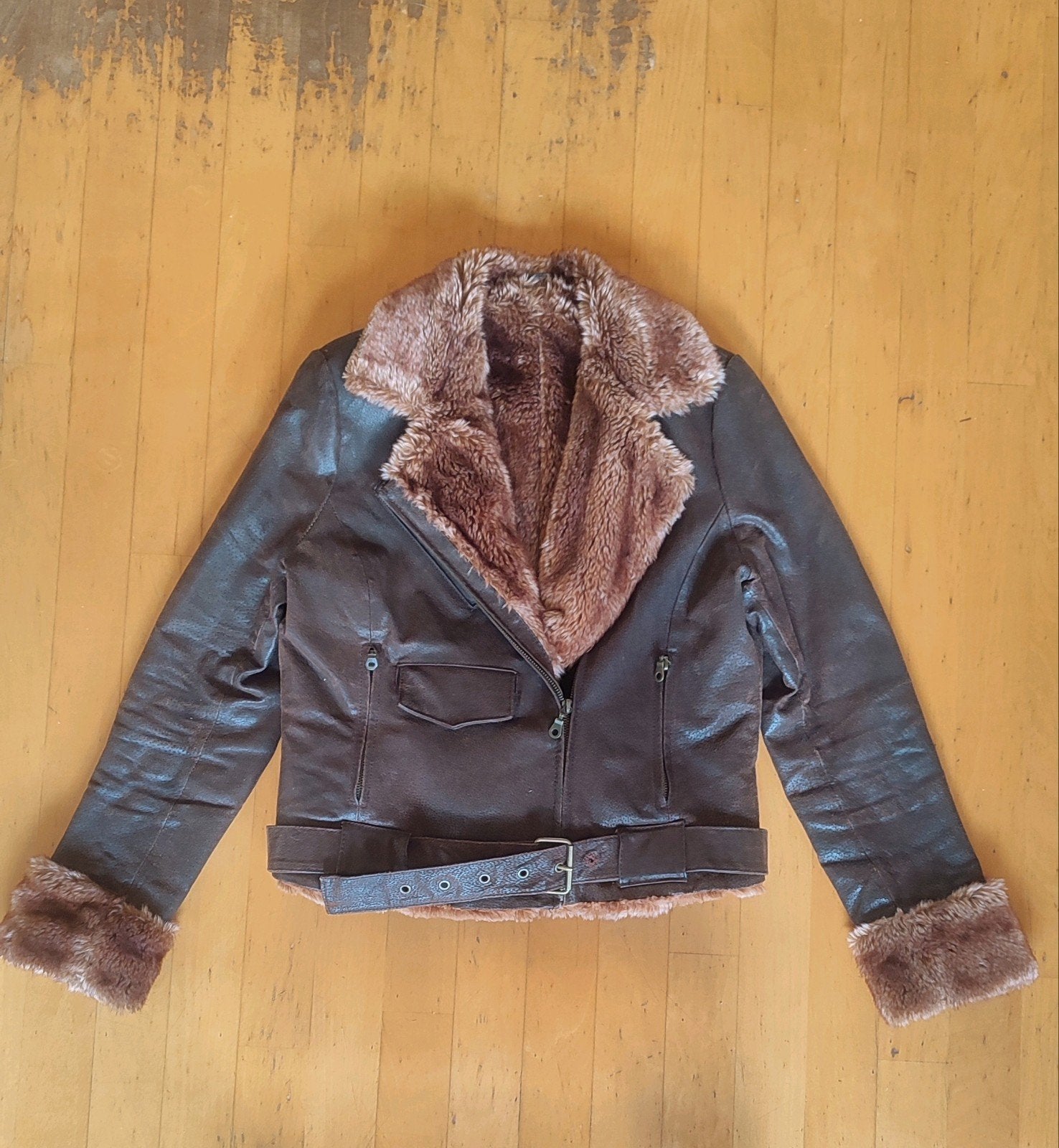 Bruin leren jas maat 36, Kleding | Dames, Ophalen of Verzenden, Gedragen, Maat 36 (S), Bruin