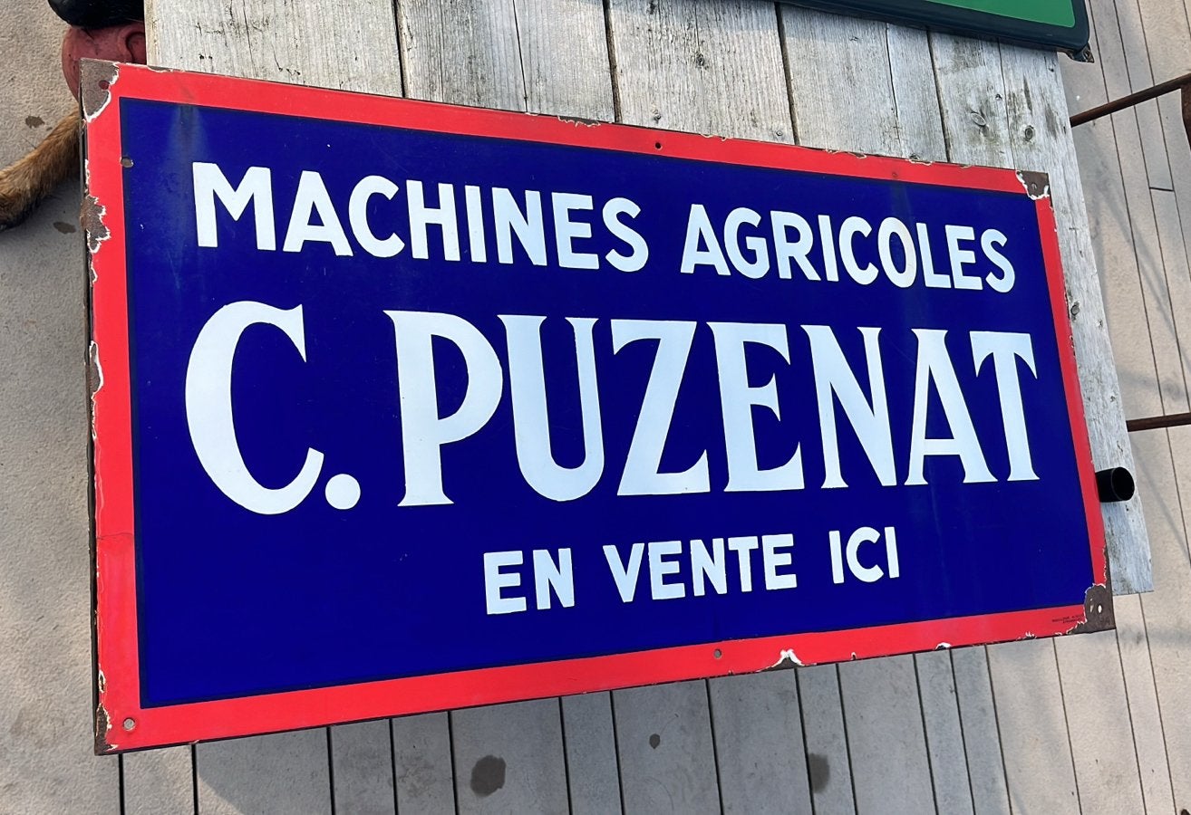 Vintage Emaille Reclamebord C. Puzenat Landbouwmachines, Ophalen of Verzenden