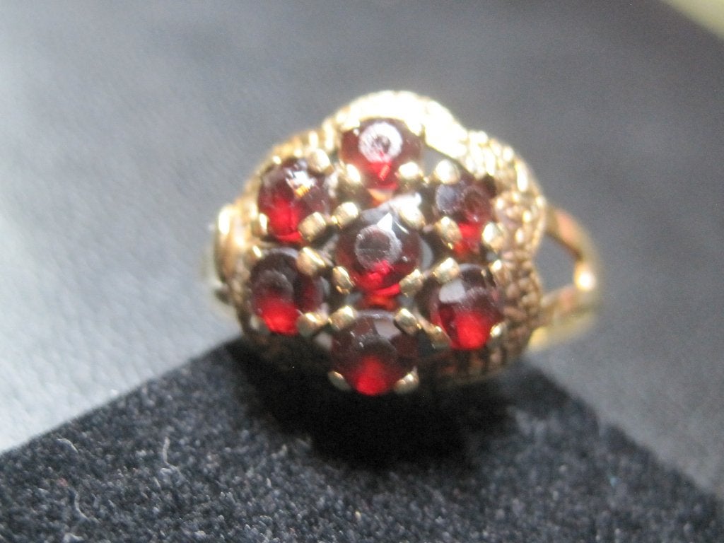 Antiek 14 K gouden granaat ring, Sieraden, Tassen en Uiterlijk, Antieke sieraden, Ophalen, Goud, Ring, Met edelsteen