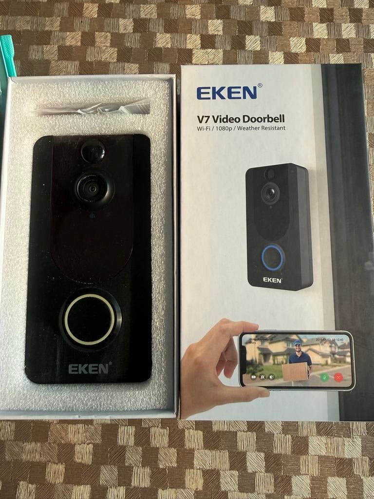 EKEN V7 1080p Wi-Fi Video Deurbel met 2 Chimes, Ophalen of Verzenden, Zo goed als nieuw, Compleet systeem, Overige soorten