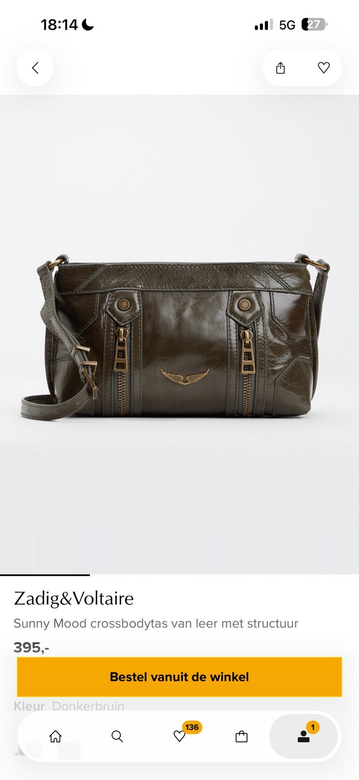 Zadig & Voltaire tas, Verzenden, Zo goed als nieuw, Groen, Handtas