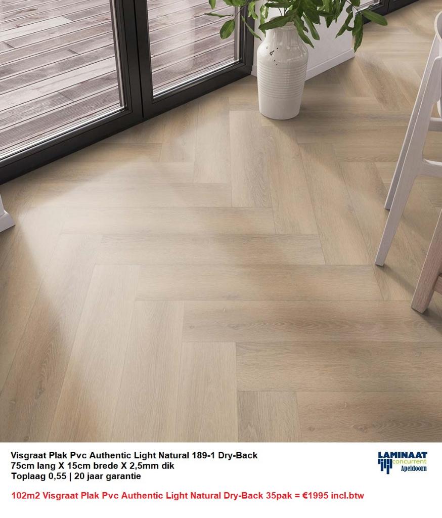 102m2 Visgraat Plak Pvc Light Natural Dry-Back 35pak = €1995, Huis en Inrichting, Stoffering | Vloerbedekking, Bruin, 75 m² of meer