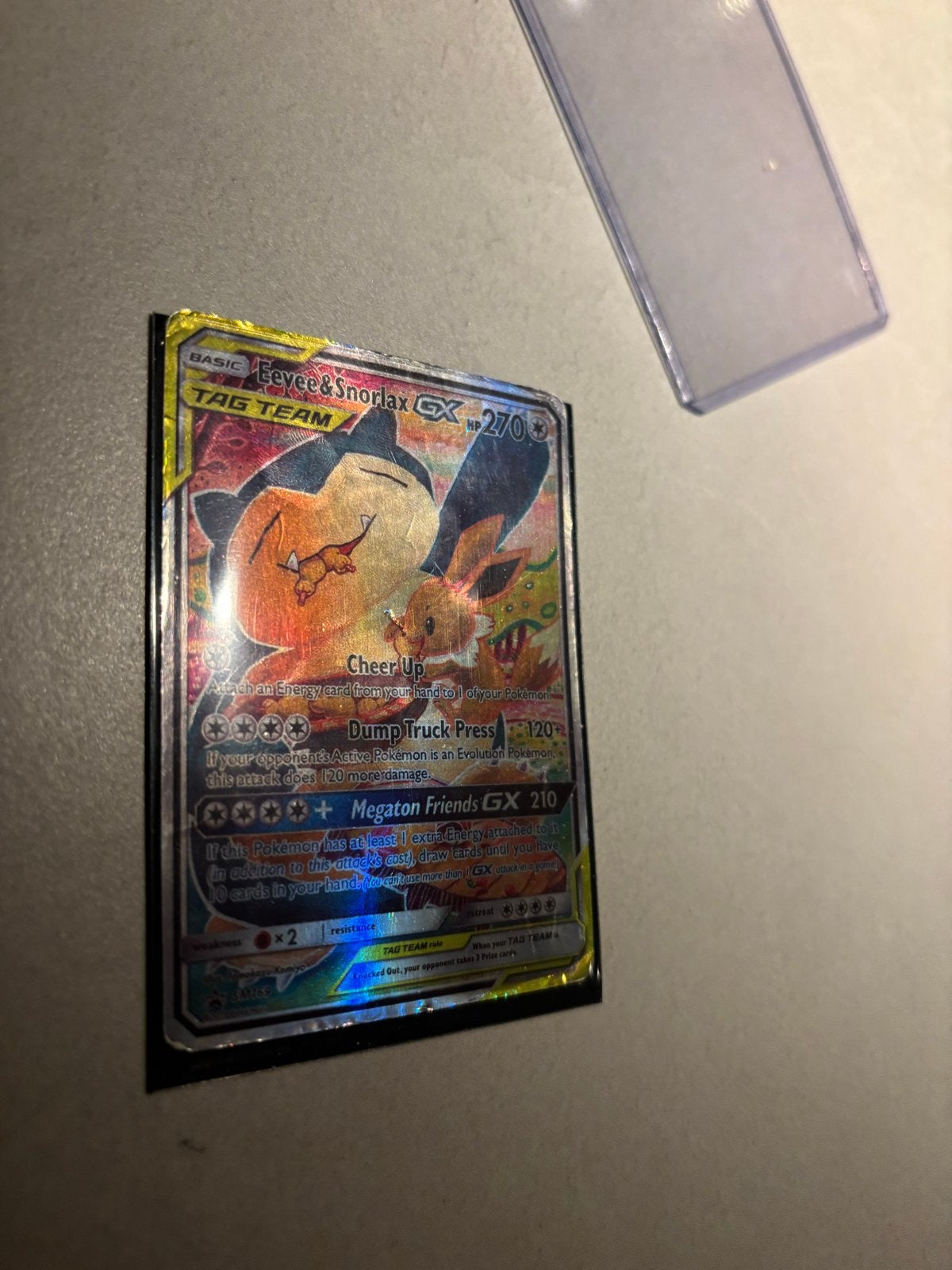Pokémon Kaart Eevee & Snorlax GX Tag Team, Ophalen of Verzenden, Gebruikt, Losse kaart, Foil