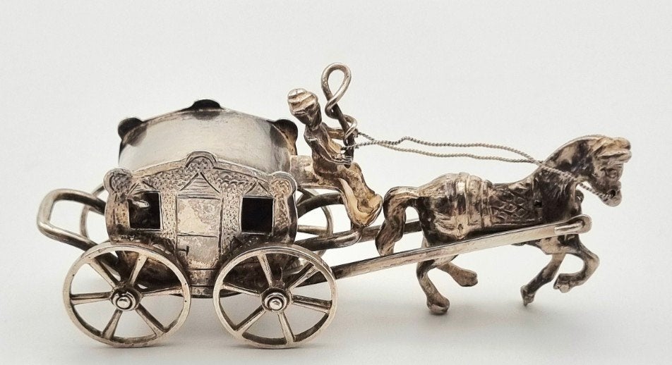 Zilveren Miniatuur Koets met Paard - 835 Zilver, Ophalen of Verzenden, Zilver