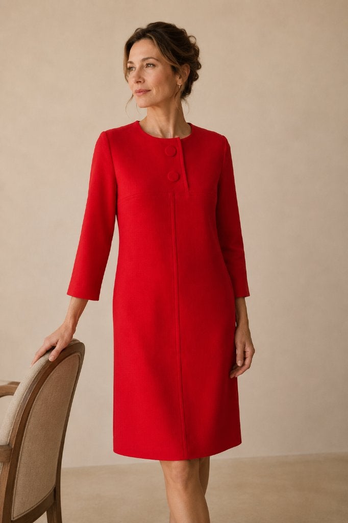Natan Koraalrode Jurk Quiet Luxury Designer Chic EU 36 38, Kleding | Dames, Maat 38/40 (M), Verzenden, Zo goed als nieuw, Knielengte