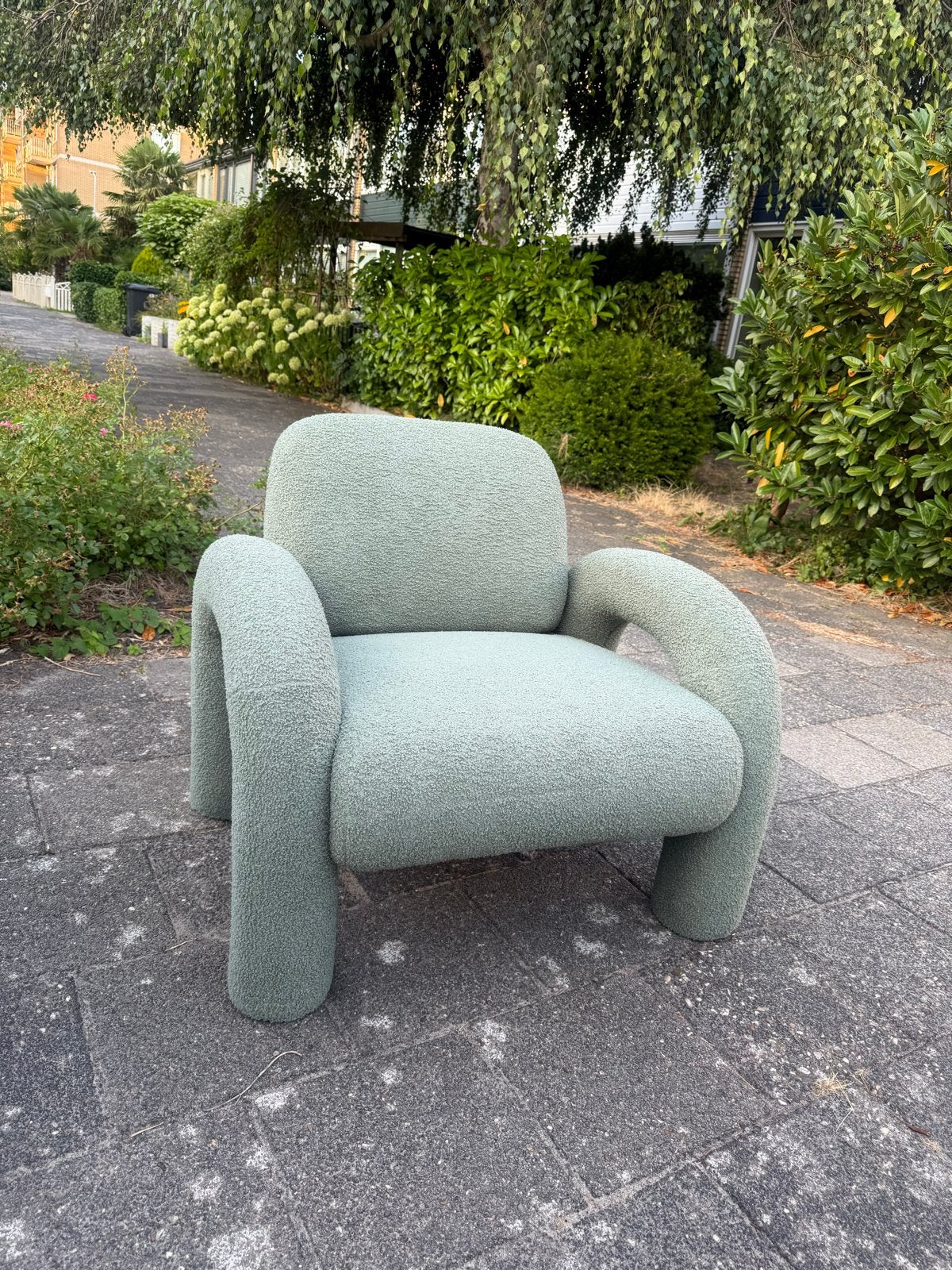 Moderne Bouclé Fauteuil - Lichtgroen, Ophalen, Overige kleuren, Zo goed als nieuw, Eén