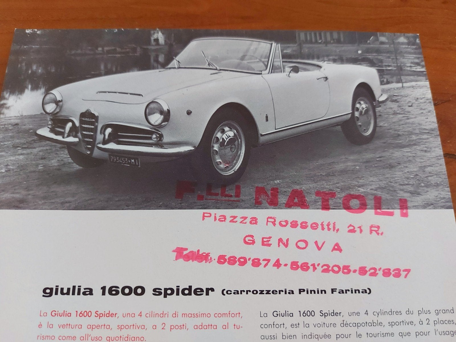 Alfa Romeo Giulia 1600 spider folder sheet, Ophalen of Verzenden, Zo goed als nieuw, Alfa Romeo
