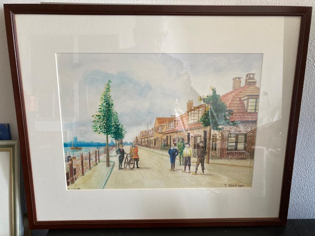 Aquarel 't Zand 1921- Historische Scène gemeente Papendrecht, Ophalen of Verzenden