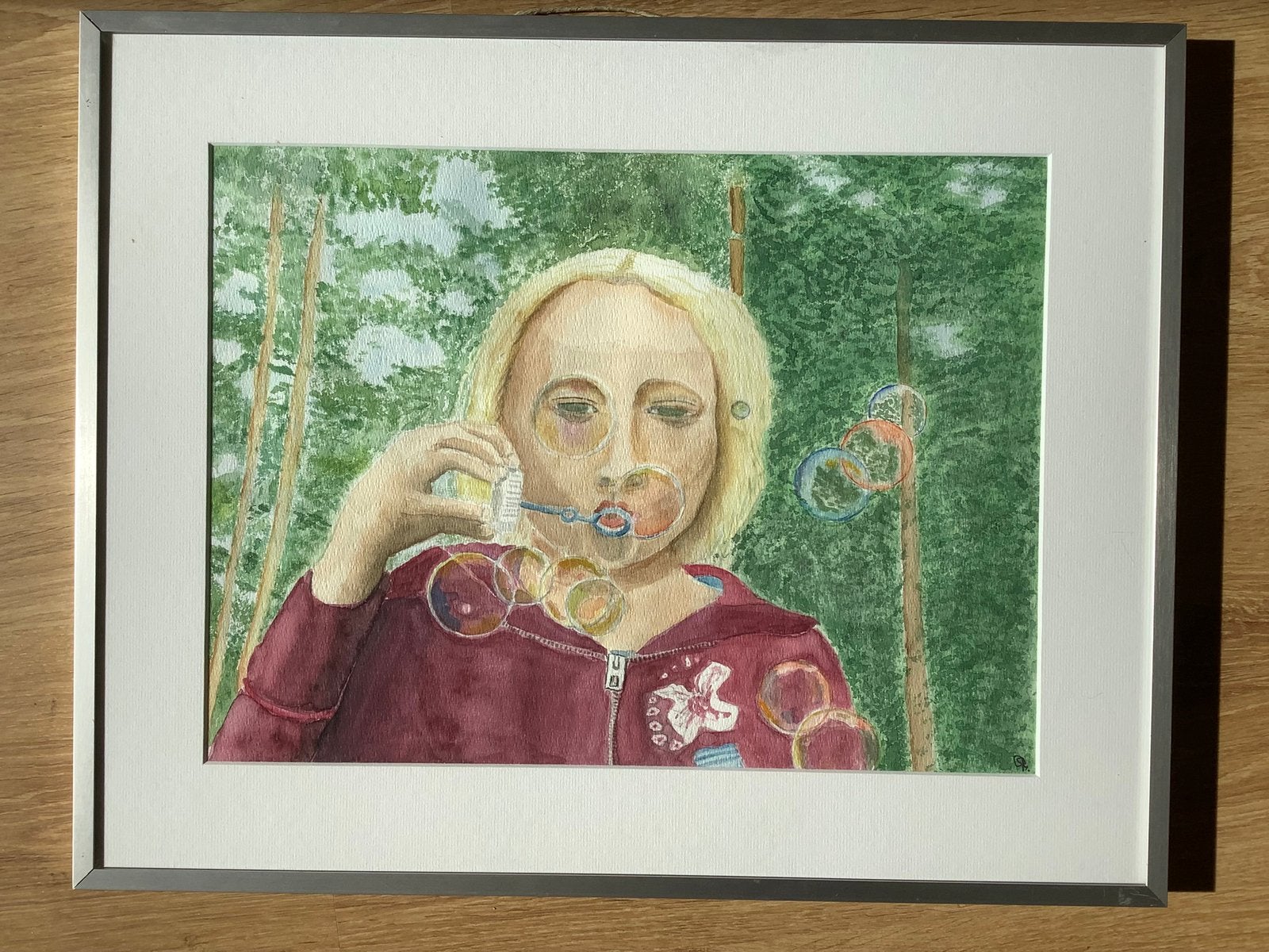 Aquarel, meisje met bellenblaas, Antiek en Kunst, Ophalen