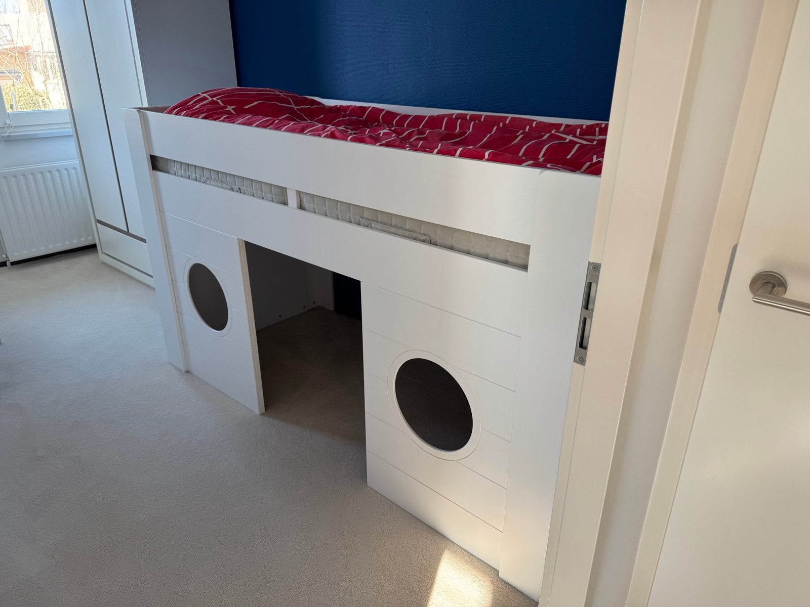 Zeer mooie Half Hoogslaper, Ophalen, 85 tot 100 cm, Zo goed als nieuw, Hoogslaper of Stapelbed