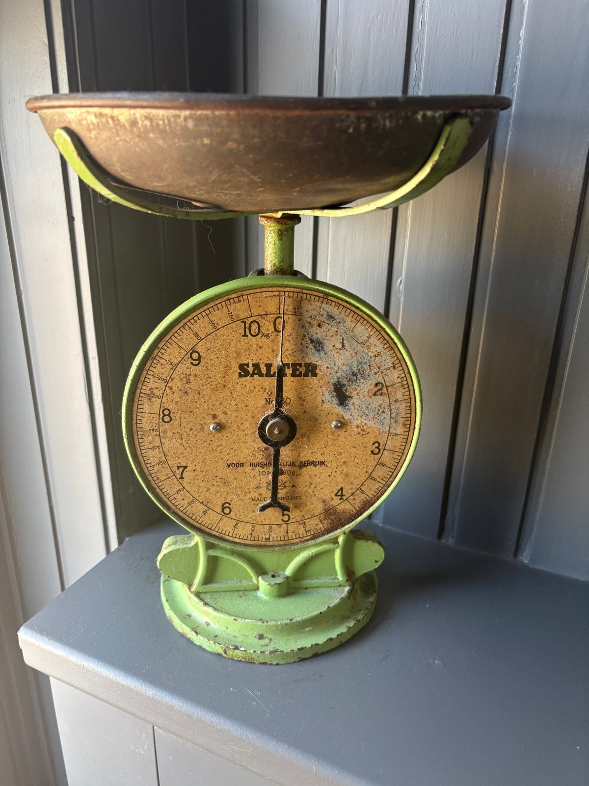 Antieke Salter keukenweegschaal - Vintage groen, Ophalen