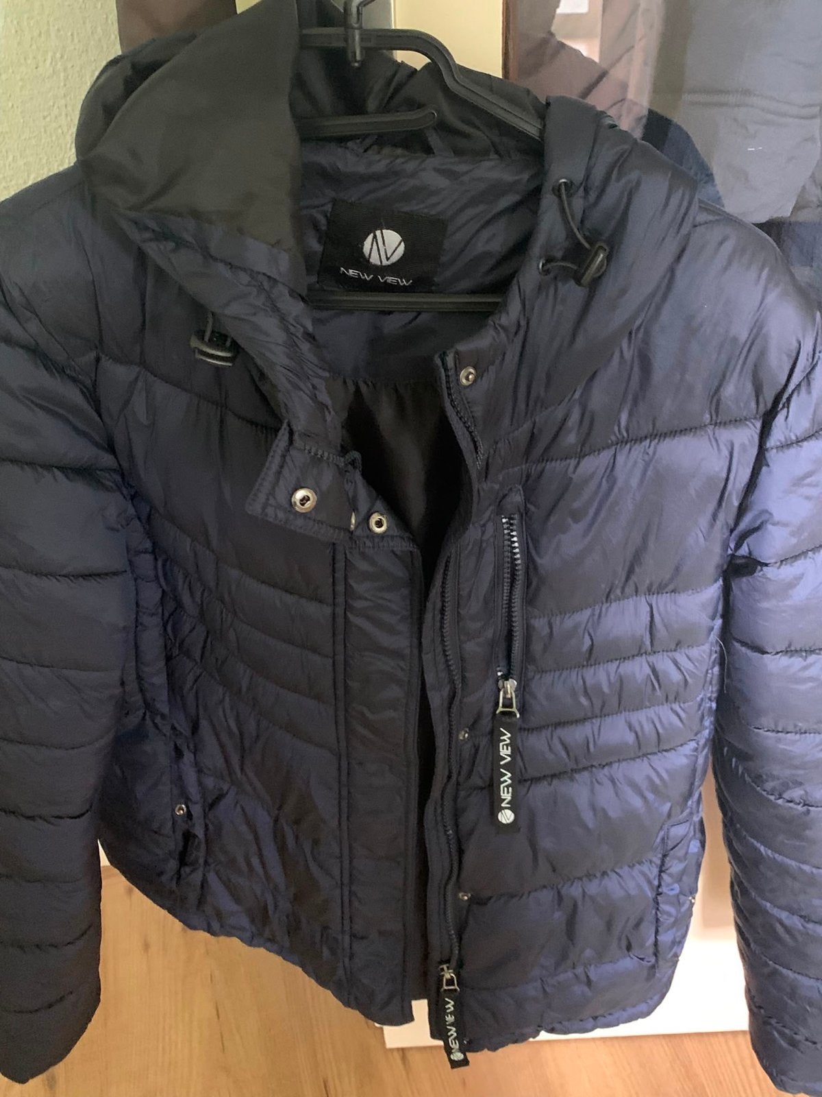 Donkerblauwe gewatteerde jas van New View, Kleding | Dames, Ophalen of Verzenden, Zo goed als nieuw, Maat 38/40 (M), Blauw
