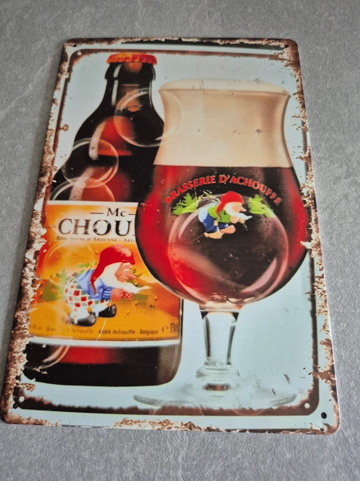 Vintage La Chouffe Reclamebord - Brasserie d'Achouffe, Ophalen of Verzenden, Zo goed als nieuw, Reclamebord