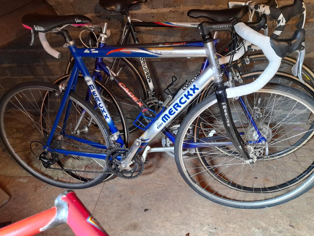 Racefiets Eddy Merckx, blauw/zilver, mt 58 cm, Fietsen en Brommers, Fietsen | Racefietsen, Gebruikt, Aluminium, 57 tot 61 cm, Ophalen