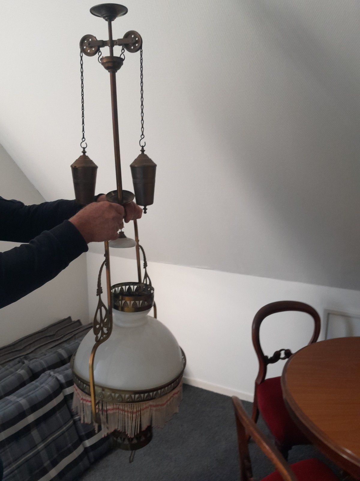 Antieke olielamp - Prachtige hanglamp uit vervlogen tijden, Antiek en Kunst, Ophalen