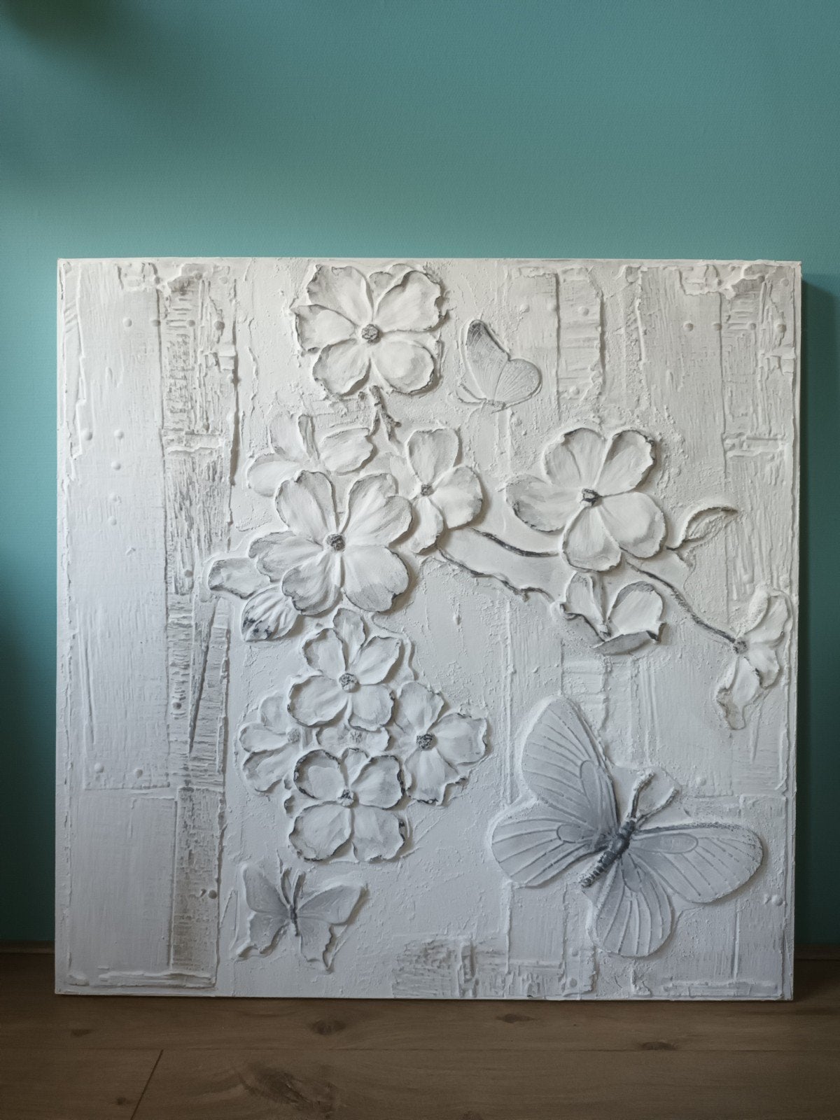 3D wanddecoratie Bloemen en Vlinders. 80x80x4cm, Ophalen, Zo goed als nieuw
