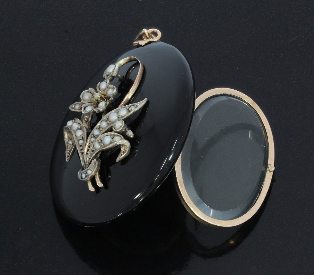 Grote antieke 14k onyx medaillon foto ketting hanger goud, Ophalen of Verzenden, Goud, Hanger, Met edelsteen