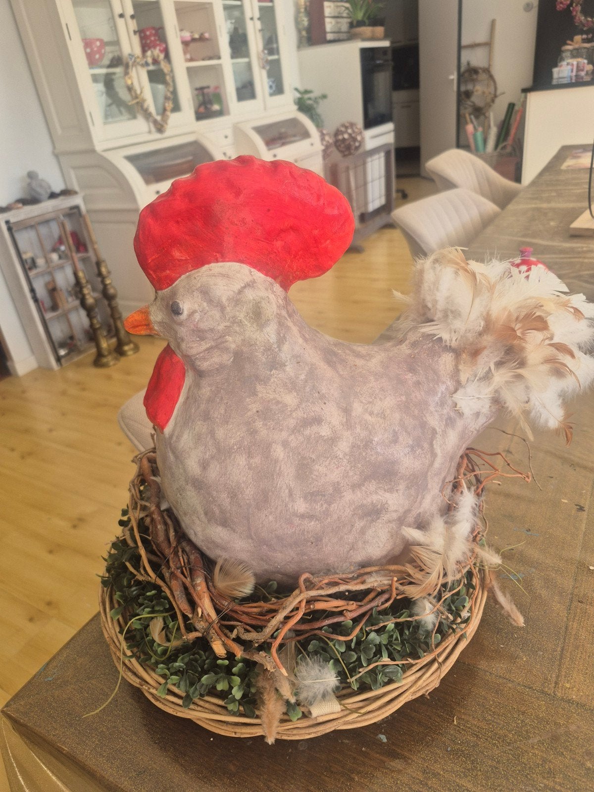 Decoratieve kip op nest - Uniek en handgemaakt, Gebruikt, Meerkleurig, Ophalen of Verzenden, Landelijk