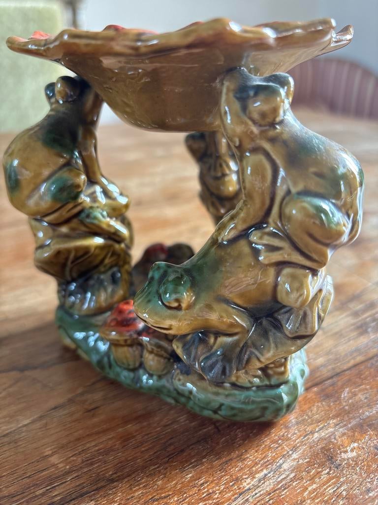Vintage Majolica Kaarsenhouder met Kikkers en Bloem, Antiek en Kunst, Antiek | Keramiek en Aardewerk, Ophalen of Verzenden