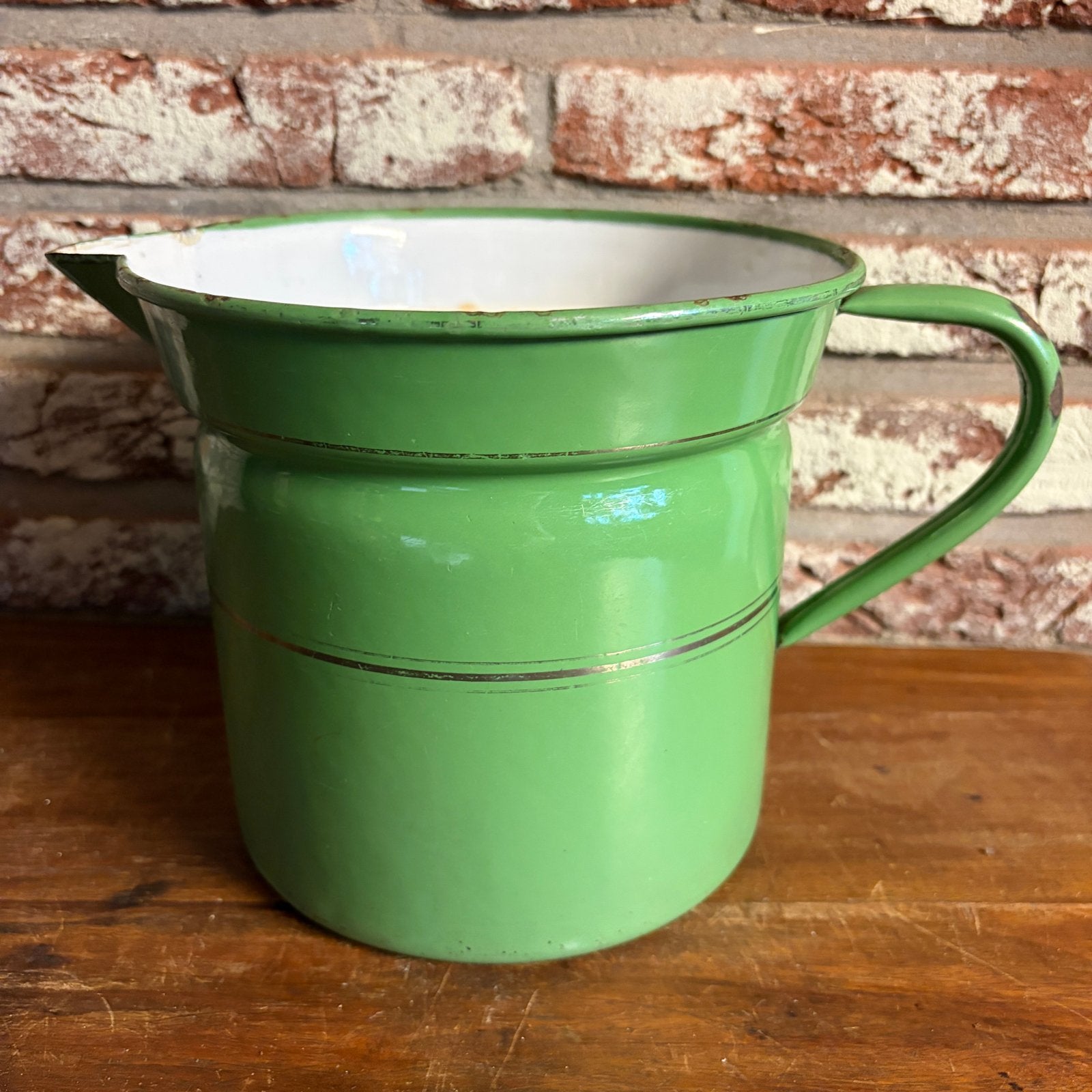 Oude Vintage groene emaille kan / brocante melkkoker / vaas, Antiek en Kunst, Curiosa en Brocante, Ophalen of Verzenden