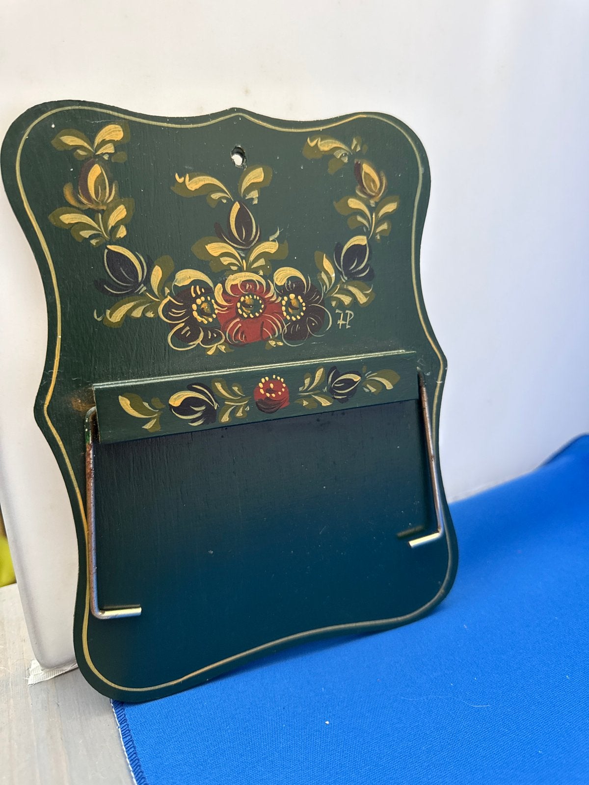 Handbeschilderd Hindelooper wc-rol houder groen, Antiek en Kunst, Ophalen of Verzenden