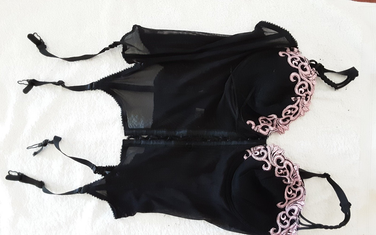 Sexy Zwart/Roze Lingerie Setje - BH 75B & String M, Ophalen of Verzenden, Zwart, Setje