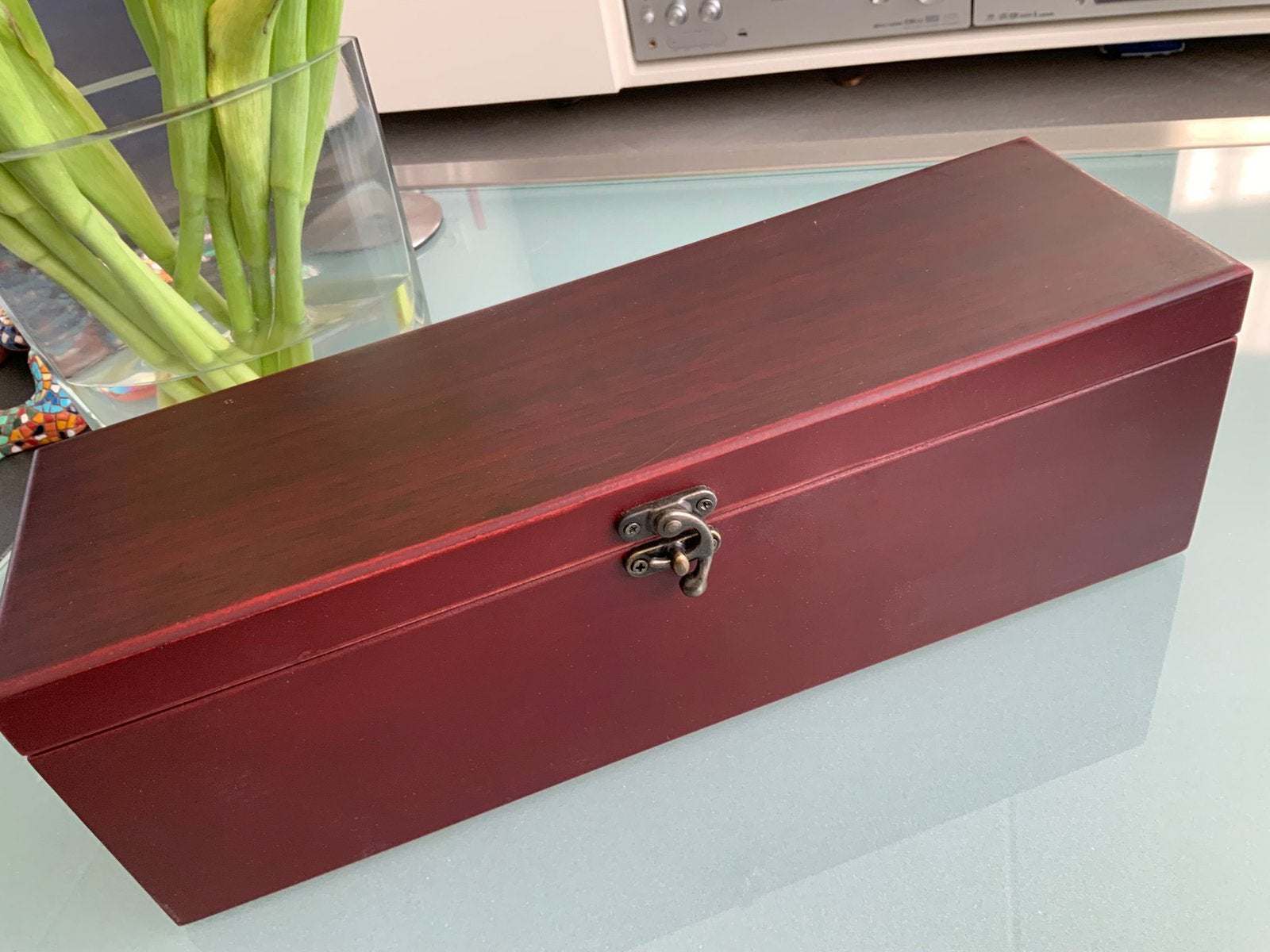 Houten wijnkist met accessoires.Nooit gebruikt, Huis en Inrichting, Woonaccessoires | Kisten, Ophalen of Verzenden, Nieuw, Kersenhout