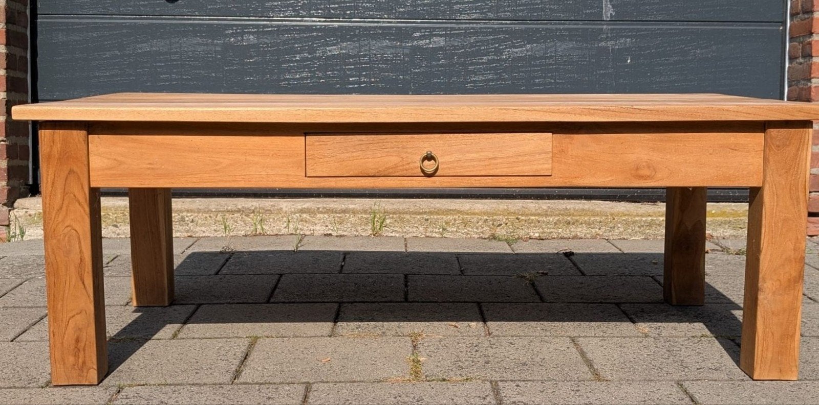 Salontafel teak hout met lade, Huis en Inrichting, Ophalen, Gebruikt, 100 tot 150 cm, 50 tot 100 cm