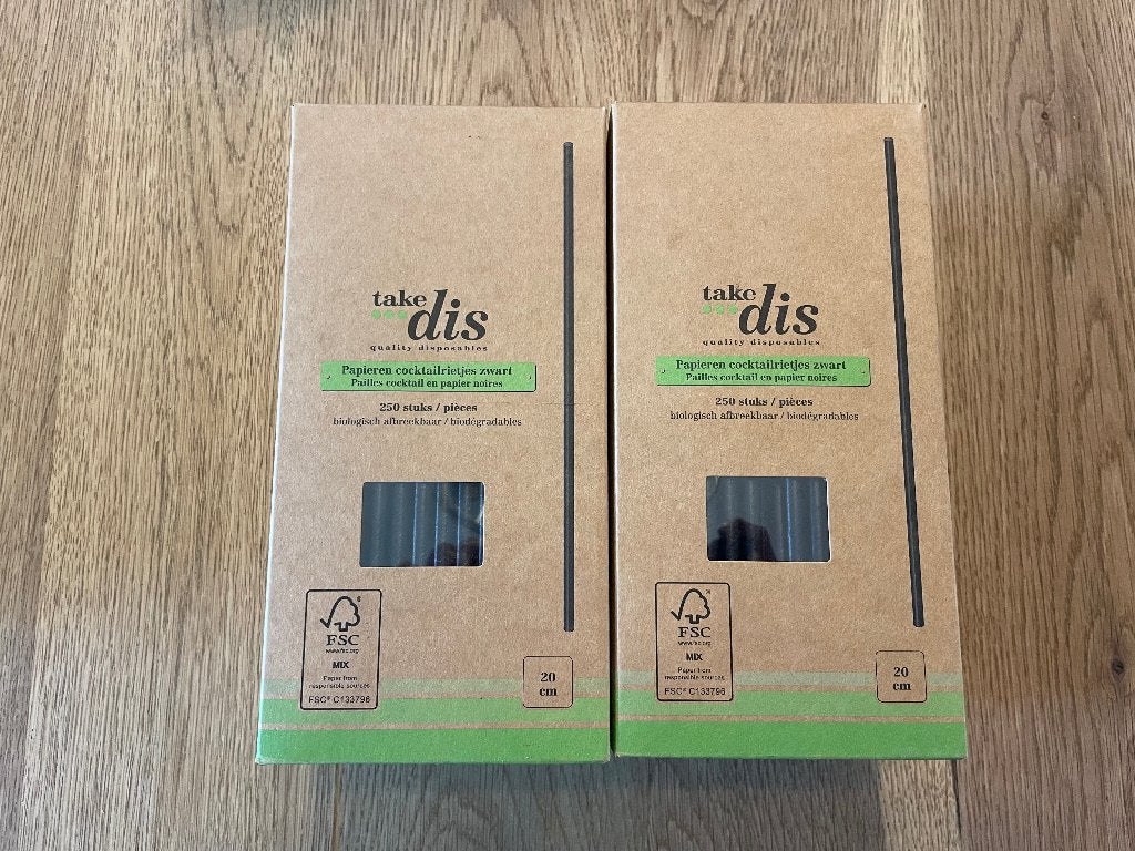C447 Take Dis papieren cocktailrietjes Zwart 250 stuks Nieuw, Ophalen of Verzenden, Nieuw