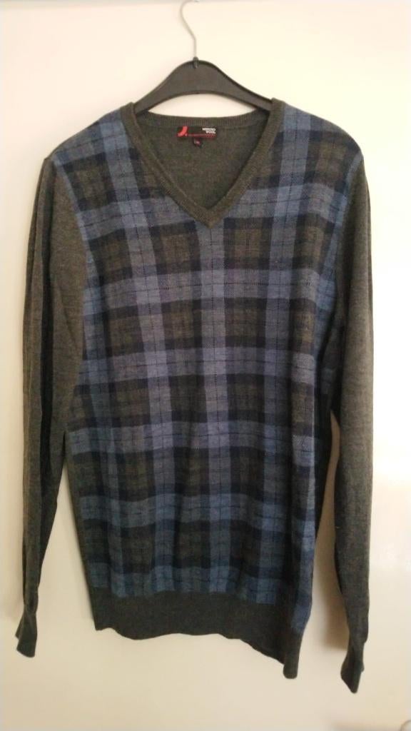 nog gewon Nieuw MERINO WOOL 50% wol trui Blauw grijs ruit M, Kleding | Heren, Truien en Vesten, Merino Wool, Nieuw, Verzenden