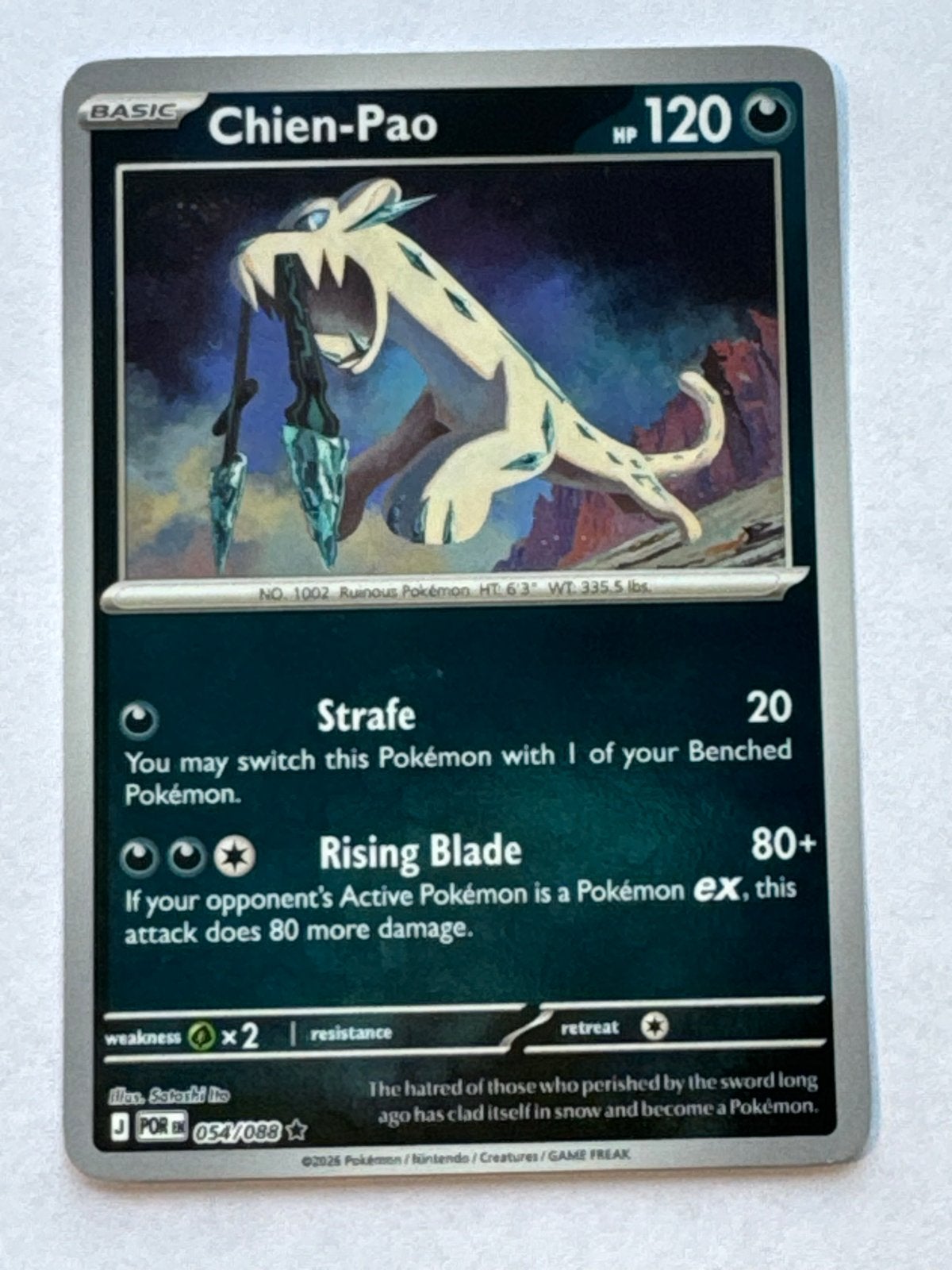 054/088 POR Chien-Pao Pokémon Kaart - reverse holo, Ophalen of Verzenden, Zo goed als nieuw, Losse kaart