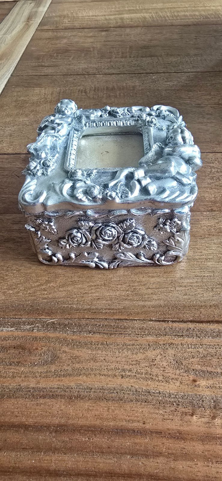 Vintage Zilverkleurig Juwelenkistje met Engeltjes en Rozen, Antiek en Kunst, Ophalen of Verzenden