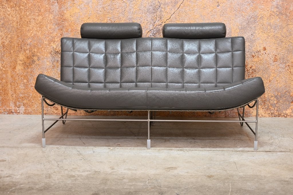 ZGANieuw! grijze leren Leolux Volare design bank, Leolux, 150 tot 200 cm, Tweepersoons, 75 tot 100 cm