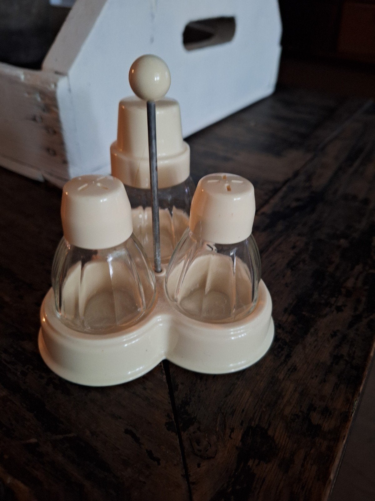 Peper & zoutstel/kruidenstel glas + kunststof jaren 50/60, Ophalen of Verzenden