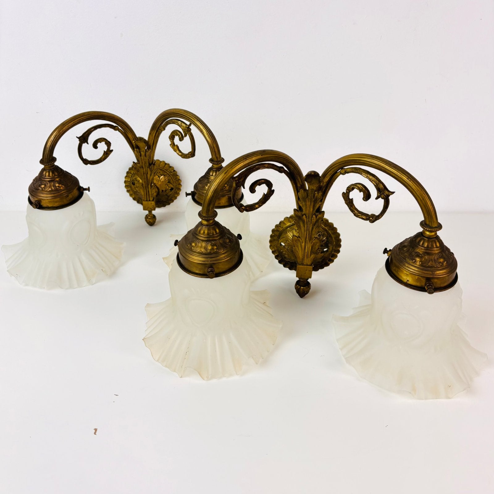 Antieke Franse set dubbel wandlampen art Nouveau, Huis en Inrichting, Lampen | Wandlampen, Zo goed als nieuw, Metaal, Ophalen of Verzenden