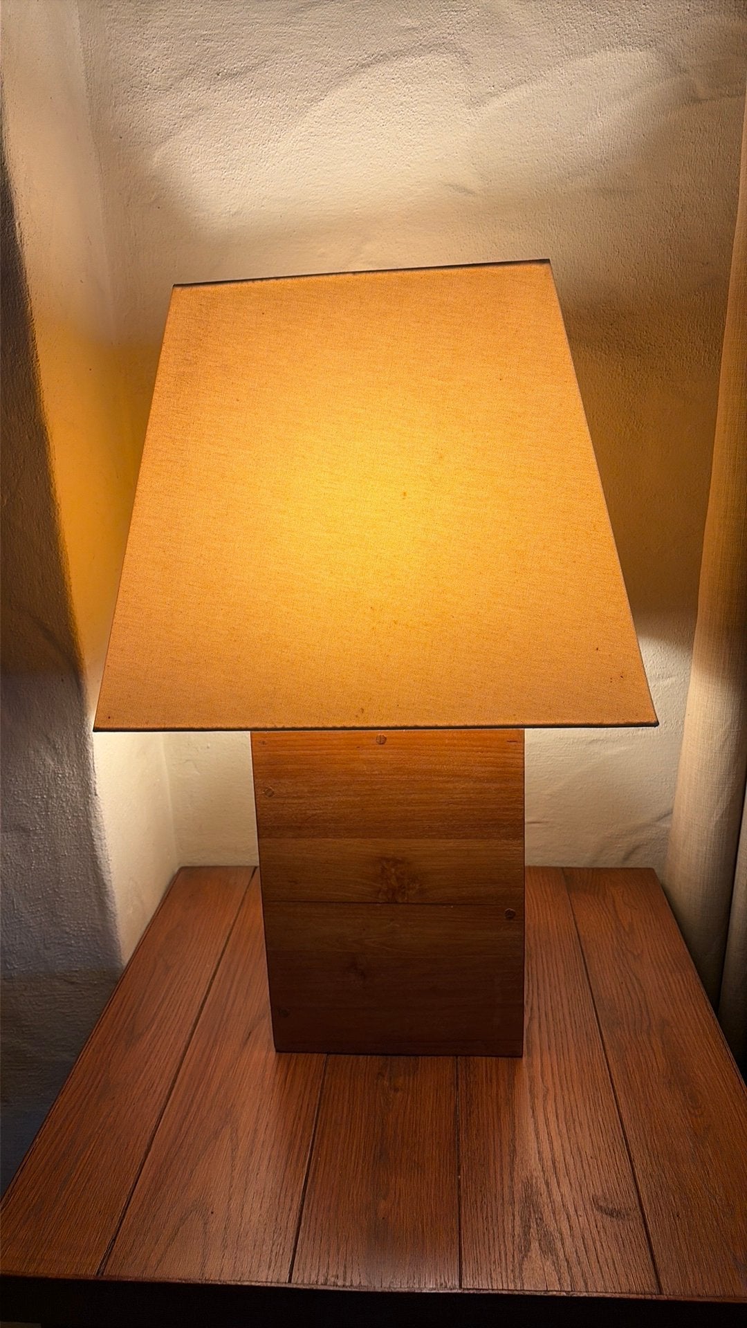 Houten tafellamp met kap, Beige, Ophalen, Gebruikt, Met kap