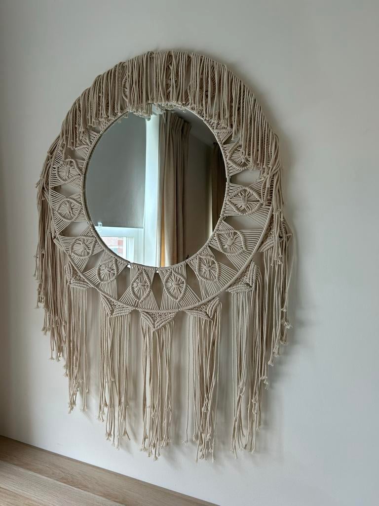 Bohemian Ibiza Spiegel met Franjes, Ophalen, Rond, Zo goed als nieuw, Minder dan 100 cm