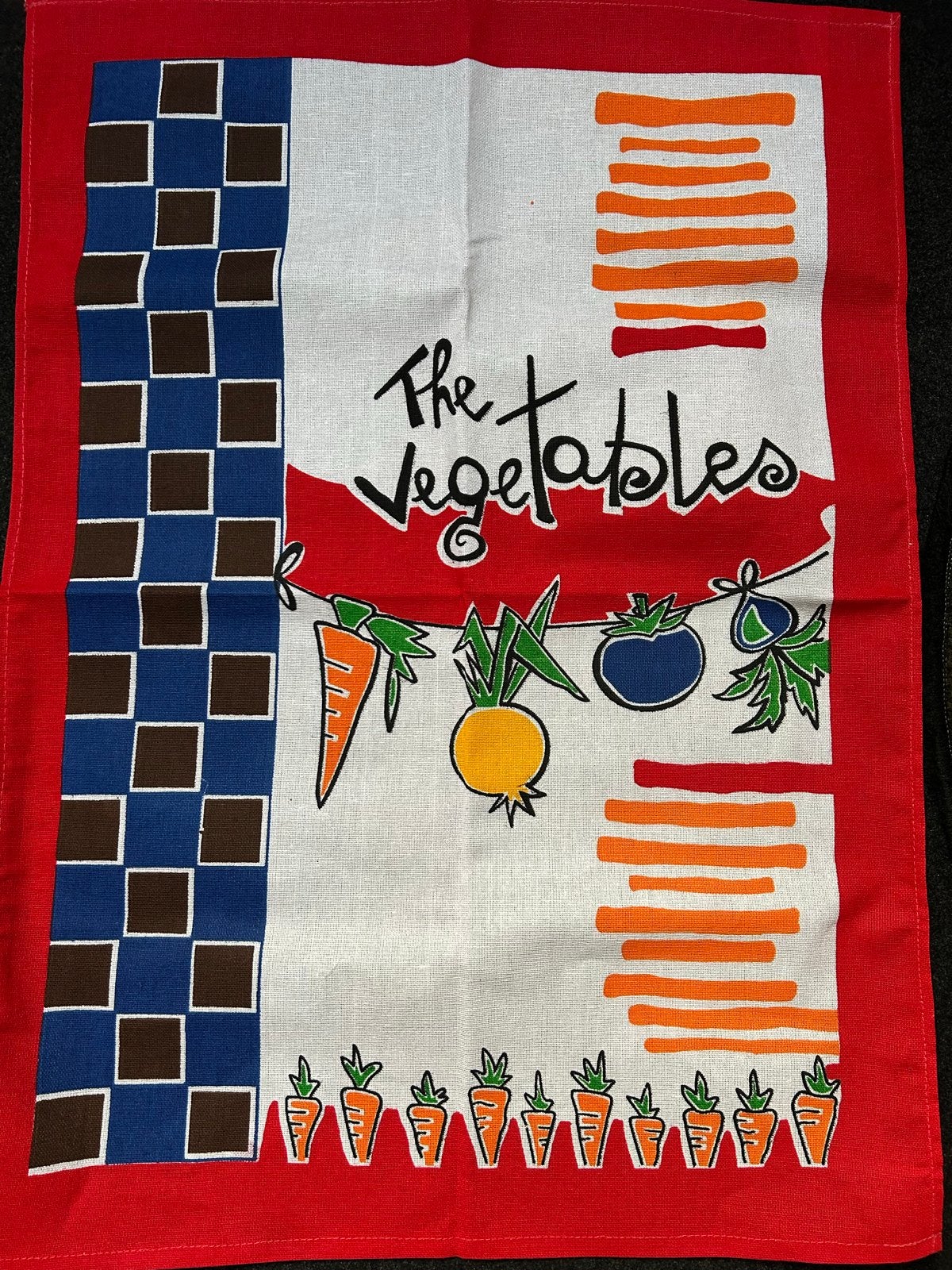Vintage Theedoek 'The Vegetables' 50x70 cm, Huis en Inrichting, Gebruikt, Katoen, Meerkleurig, Wasbaar