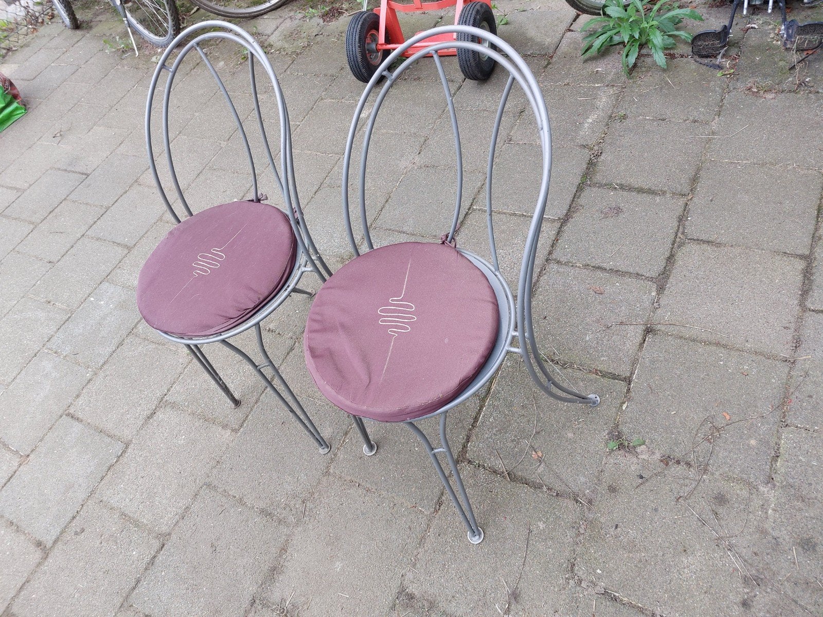 Set van 2 metalen tuinstoelen met kussens, Tuin en Terras, Ophalen, Gebruikt, Metaal