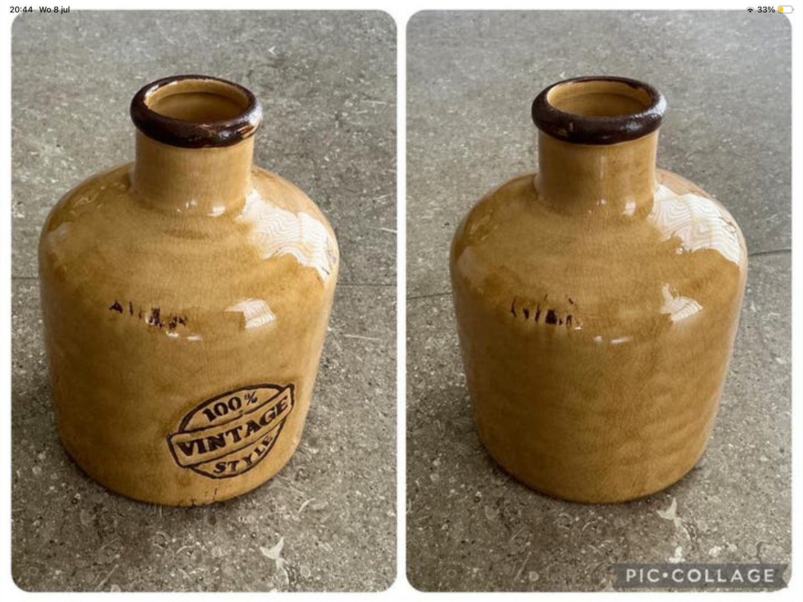 Bruine stenen kruik of vaas 100% Vintage Style (KWF), Ophalen of Verzenden, Zo goed als nieuw, Beige