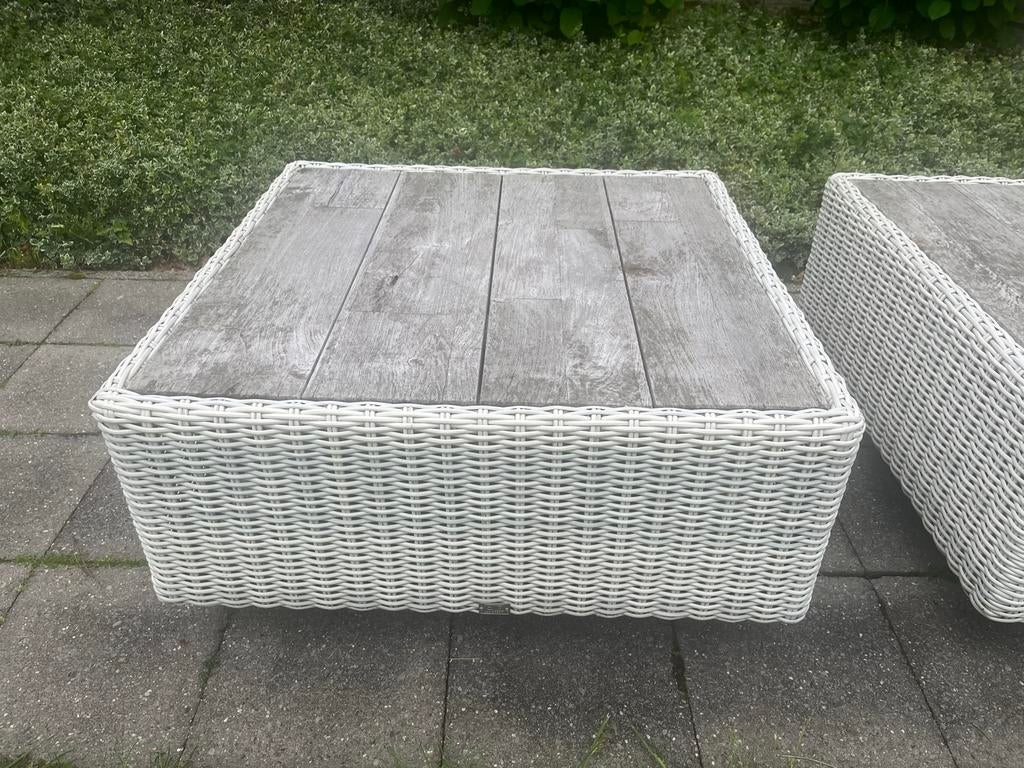 Applebee tuin salontafel (2) wicker zijkanten houten blad, Ophalen, Gebruikt, Rechthoekig, Hout