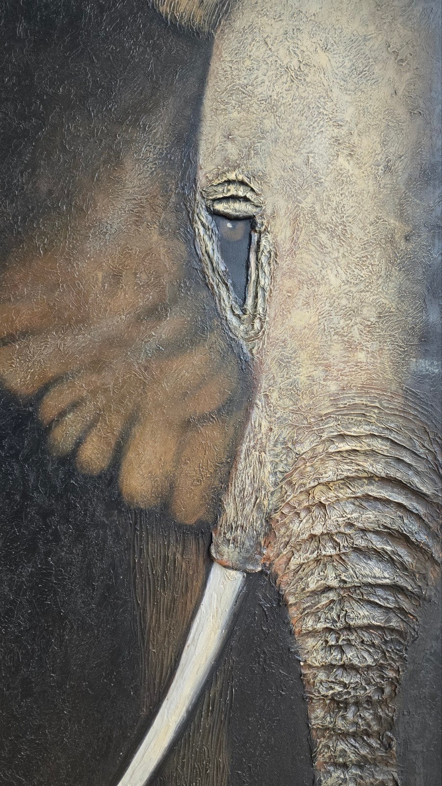 Groot 3D Textuur Schilderij Olifant L. Paramault (150x75 cm), Antiek en Kunst, Ophalen