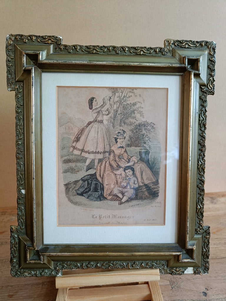 Gravure Le Petit Messager 1863, Leloir, ingekleurd, 1800 - 1899, Mode, Ophalen of Verzenden, Gravure