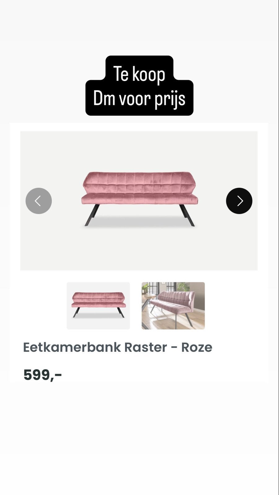 Eetkamerbank Raster - Roze, Huis en Inrichting, Stoelen, Ophalen, Overige kleuren, Drie, Zo goed als nieuw