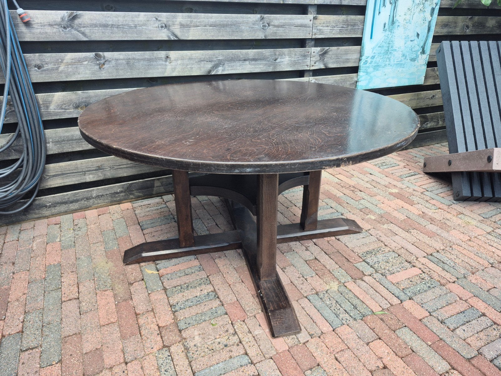 Stoere eikenhouten café tafel - Rond, Ophalen
