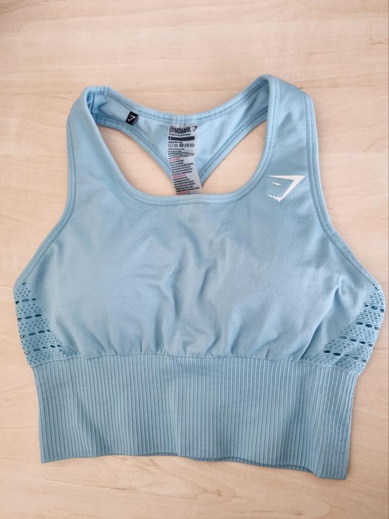 Gymshark lichtblauwe bh crop top nieuw ongedragen S, Nieuw, Fitness of Aerobics, Maat 36 (S), Gymshark