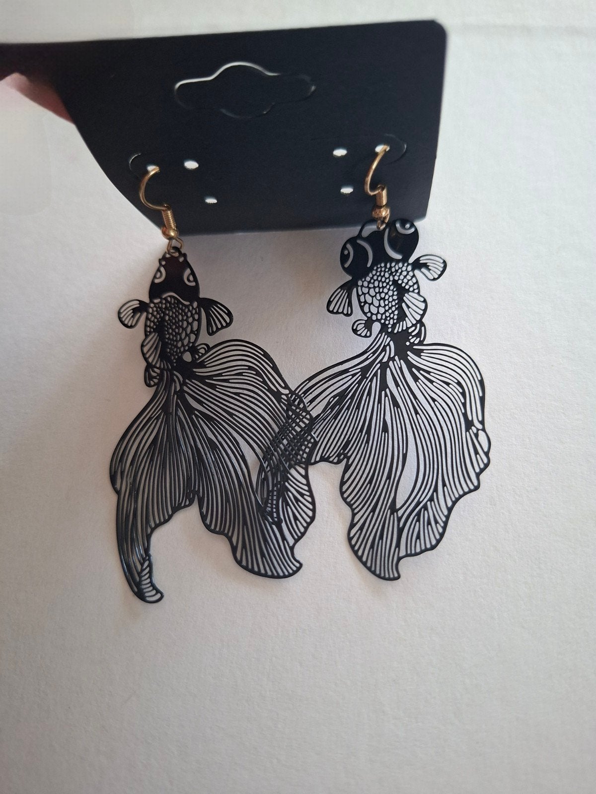 Zwarte vissen oorbellen - Hangers, Overige materialen, Hangers, Zwart, Nieuw