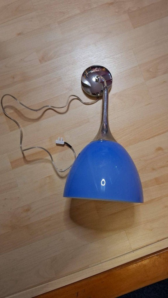TE KOOP: blauwe hanglamp, inclusief werkende lamp !!, Ophalen, Zo goed als nieuw, Glas, E27 (groot)