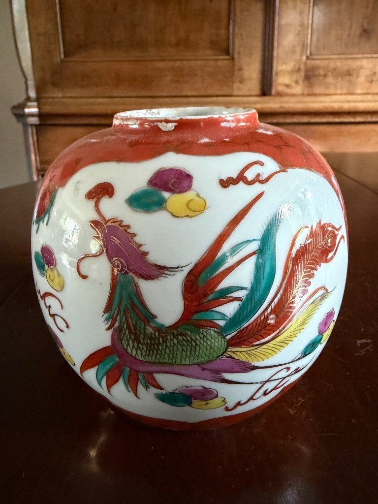 OUDE CHINESE GEMBERPOT FENIKS/DRAAK, Ophalen of Verzenden