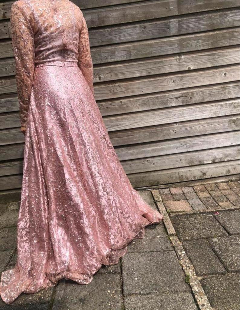 Roze galajurk met lange mouwen, Galajurk, Ophalen of Verzenden, Roze, Maat 36 (S)
